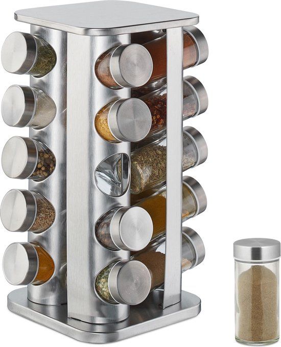 Relaxdays Kruidenrek - 20 Potjes - RVS - Draaibaar