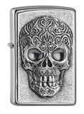 Zippo Stormaansteker - The Skull, satijn chroom, embleem - navulbaar - herbruikbaar - winddicht design - geschenkdoos - Made in USA