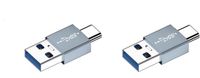 INF Bol 2-Pack Aluminiumlegering Type-C Male naar USB-A Male Rechte OTG Adapter - Zilver