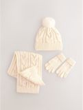 Next - Meisjes - Set van beanie, sjaal en handschoenen met kabelpatroon - Crème