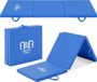 Premium tri-fold dikke gymnastiekmat en sportmat voor thuisgebruik, yogamat, met draaghandgrepen, geschikt voor sportvloeren, met antislip oppervlak en bestand tegen zweet en water. Bleu