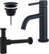 Fortifura Calvi Slim Wastafelkraanset - lage wastafelkraan - always open plug - design sifon - mat zwart