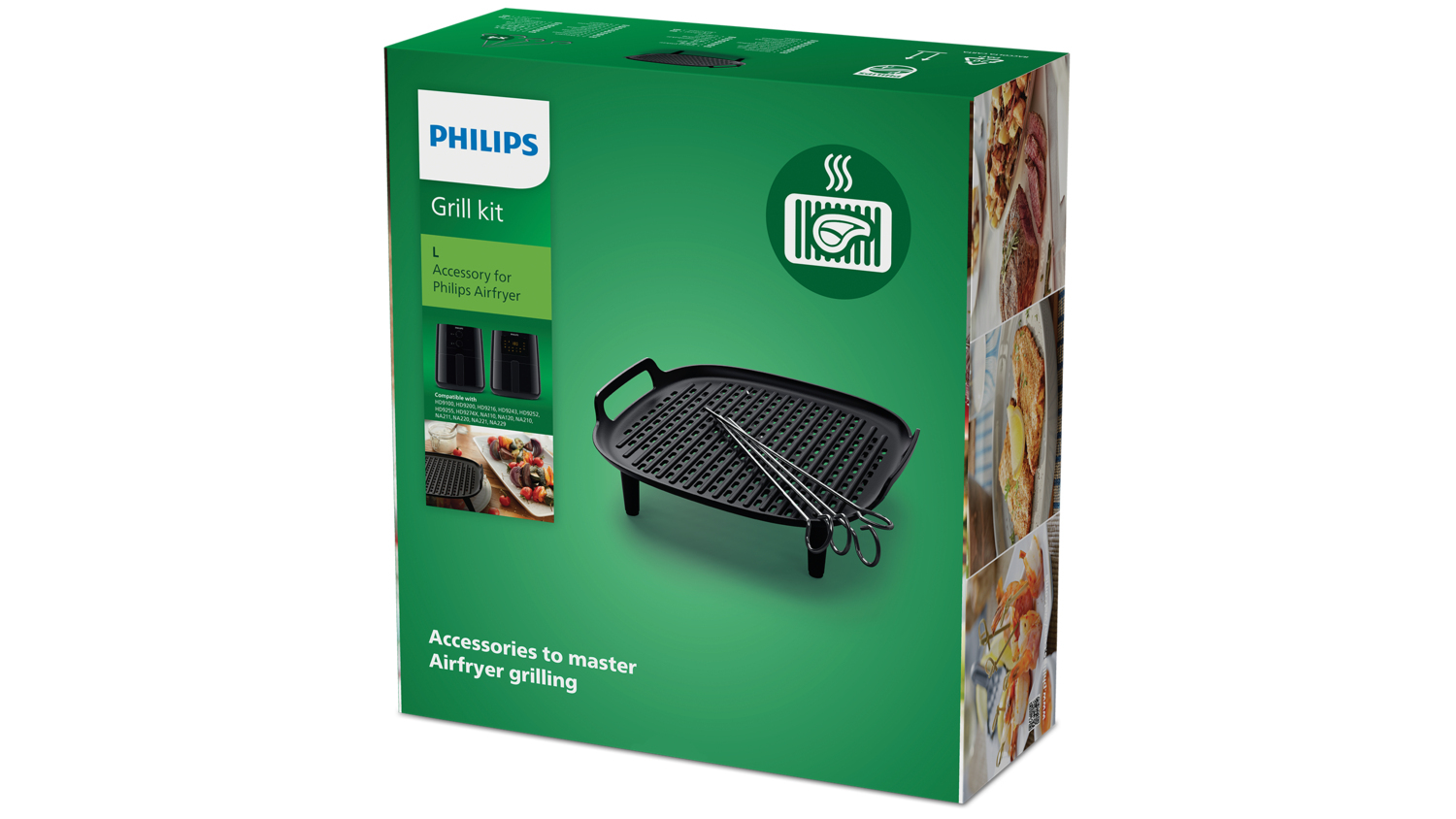 Philips Airfryer Grill Bottom & Skewers - Black - Metal - Compatible with NA110, NA120, NA210, NA211, NA320, NA321, NA322, HD9100, HD9200, HD9243, HD9244, HD9252, HD9255, HD9741, HD9742, HD9743, HD9745, HD9749