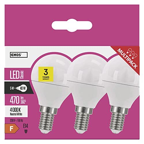 Emos LED-lamp 6 W / vervangt 40 W gloeilamp / E14-fitting / 470 lm / neutraal wit - 4000 K / Mini Globe G45 / 30.000 uur levensduur / verpakking van 3