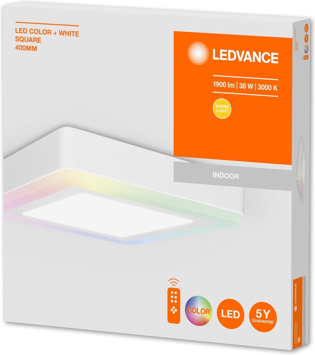 Ledvance Wand- en plafondarmatuur LED: voor plafond/muur, LED COLOR + WHITE / 38 W, 220…240 V, stralingshoek: 110, Warm wit, 3000 K, body materiaal: aluminum, IP20