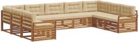 vidaXL Bankset voor buiten, 9-delig, naturel en beige, massief acaciahout