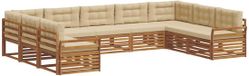vidaXL Bankset voor buiten, 9-delig, naturel en beige, massief acaciahout