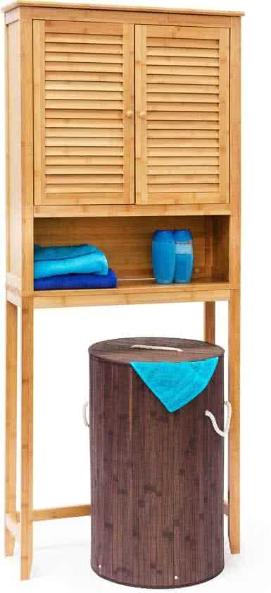 Relaxdays wasmachine kast LAMELL bamboe wasdroger kast badkamerkast natuur