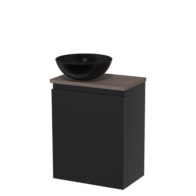 Maxaro Modulo Toiletmeubel - 41 cm - Mat Zwart - Donkerbruin Eiken