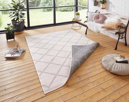 Northrugs Corsica - Ruit - Vloerkleed - Grijs/Crème - 80x150 cm - Binnen & Buiten