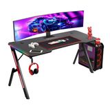 Todeco Led-gamingbureau, groot gamingbureau, 160 × 60 cm | Muismat, bekerhouder, hoofdtelefoonhaak, 40+ RGB-modi met afstandsbediening, ergonomisch, dienblad met koolstofvezeleffect