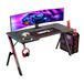 Todeco Led-gamingbureau, groot gamingbureau, 160 × 60 cm | Muismat, bekerhouder, hoofdtelefoonhaak, 40+ RGB-modi met afstandsbediening, ergonomisch, dienblad met koolstofvezeleffect