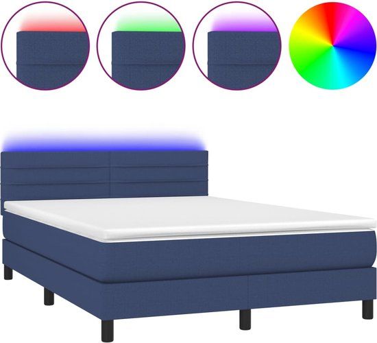 vidaXL Boxspring met matras en LED stof blauw 140x200 cm