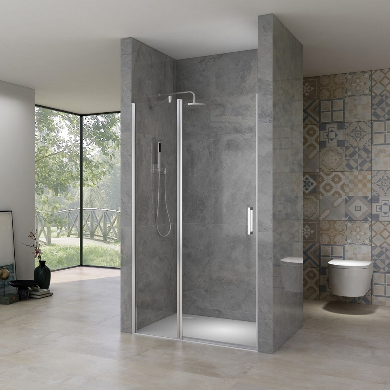 van Rijn Nisdeur st02 draaideur 6 mm met vaste wand 8 mm 138x200 cm chroom