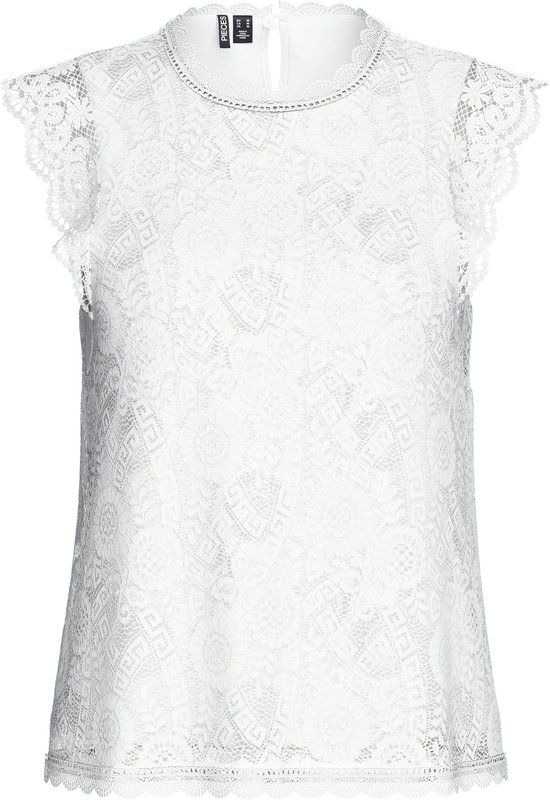 PIECES PCOLLINE SL LACE TOP NOOS - Cloud Dancer - Maat S