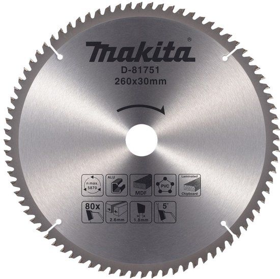 Makita Accessoires Makita CIRKELZAAGBLAD 260X30X2,6 80T 5G D-81751