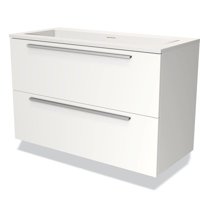 Maxaro Badkamermeubel 100cm Modulo Mat Wit 2 Lades Vlak Wastafel Solid Surface