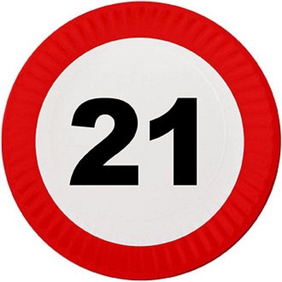 16x Kartonnen bordjes 21 jaar - 23 cm - Wegwerp - Feestartikelen