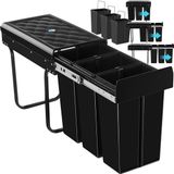 tectake® Inbouw Prullenbak met 3 Vakken - 3x10 L - Zwart