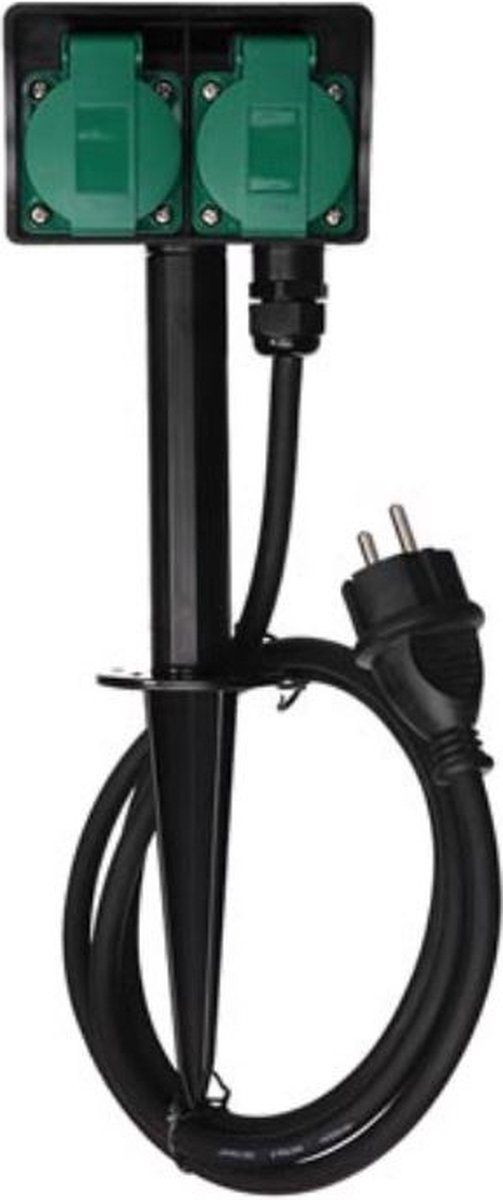 Buitenstopcontact - 2-Voudig - IP44 - Penaarde - Zwart - Op grondspike