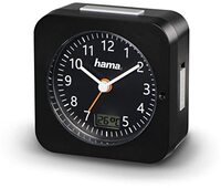 Hama Draadloze wekker analoog (kleine wekker met radio en licht, reiswekker met automatische tijdsaanpassing, timer incl. batterij) zwart