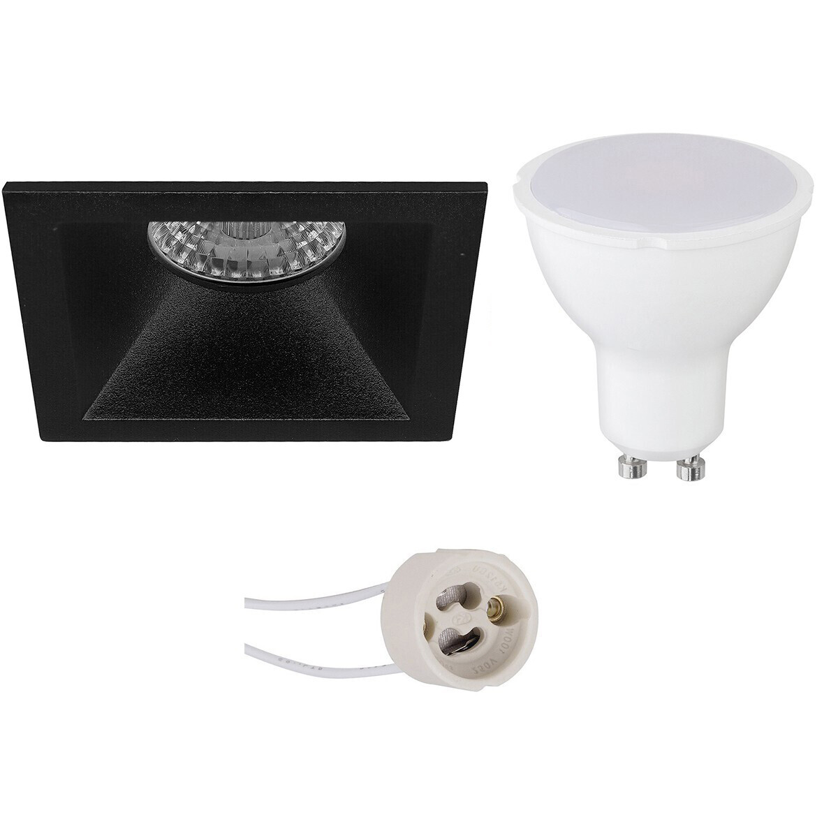 BES LED LED Spot Set - Pragmi Pollon Pro - GU10 Fitting - Inbouw Vierkant - Mat Zwart - 6W - Helder/Koud Wit 6400K - Verdiept - 82mm