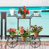 COAST™ Support de fleurs décoratif Supports de plantes avec 6 étagères avec chariots à fleurs autoportants pour intérieur et extérieur métal noir 80,5 x 25 x 75