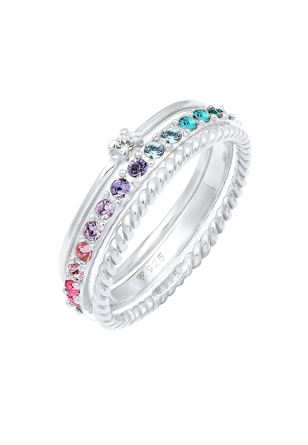 Elli Elli Elli Ring Dames Set Multi-Colour Fonkelend met kristallen Kleurrijk in 925 sterling zilver verguld Ringen