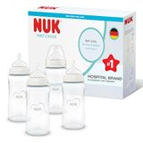 NUK First Choice Babyflessen | 3+ Maanden | 240ml | Anti-Koliek Voedingsfles | Glas | Temperatuurcontrole Indicator | Regenboog | 4 Stuks