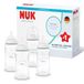 NUK First Choice Babyflessen | 3+ Maanden | 240ml | Anti-Koliek Voedingsfles | Glas | Temperatuurcontrole Indicator | Regenboog | 4 Stuks