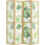 Paravent Bohème Tropical Pliable Autoportant Cadre Bois Vert