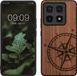 kwmobile telefoonhoesje geschikt voor Xiaomi 14T Pro - Houten Back Cover met Vintage Kompas design in Donkerbruin