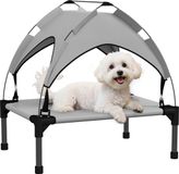 PawHut Erhöhtes Hundebett mit Baldachin, Haustierbett, Outdoor Hundeliege mit Dach, Atmungsaktiv, für Mini- und Kleinhunde Hellgrau Oxford 61 x 46 x 63 cm