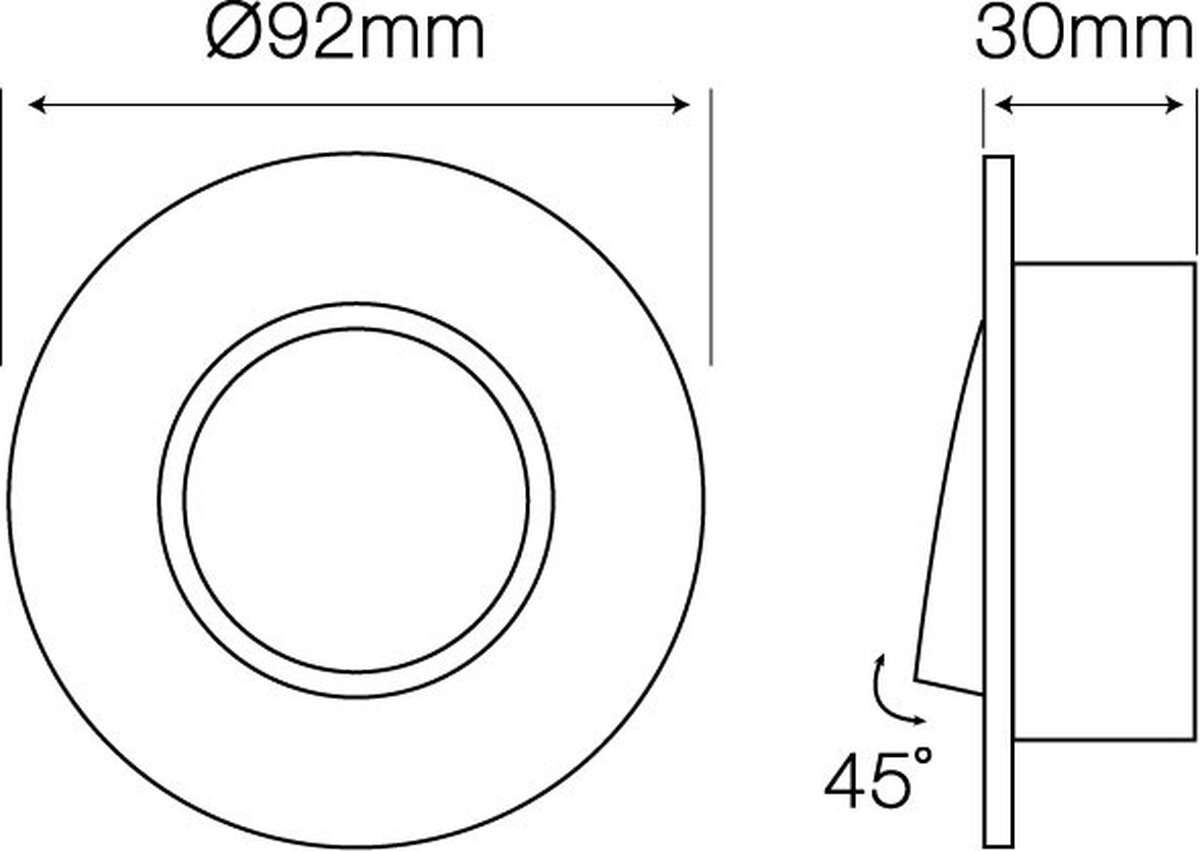 Ledin Inbouwspot zwart rond - kantelbaar - zaagmaat 80mm - buitenmaat 92mm