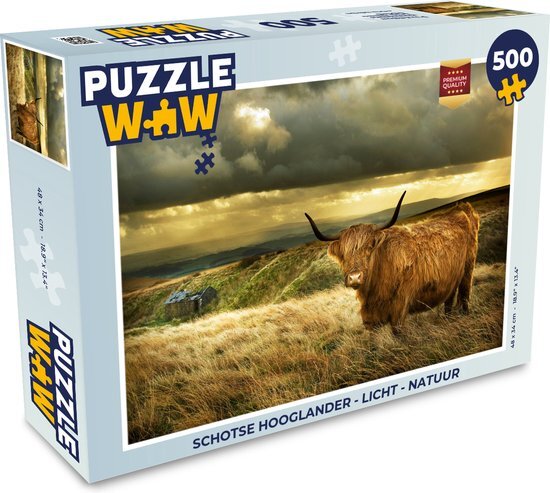 MuchoWow Puzzel Schotse hooglander - Licht - Natuur - Legpuzzel - Puzzel 500 stukjes