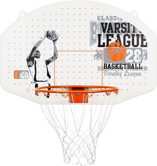New Port Basketbalbord met Ring en Net - Wit/Grijs/Oranje
