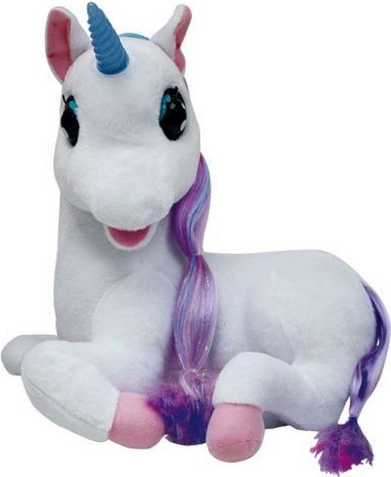 Dimian Bol Pluche Luna Unicorn - 3 Verhaaltjes - Verlichte eenhoorn - Bewegende ogen