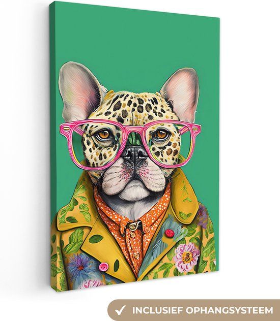 OneMillionCanvasses Canvas schilderij 90x140 cm - Bulldog - Bril - Design - Hond - Multicolor