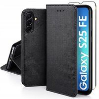 Samsung Housse pour Galaxy S25 FE 5G - Étui Coque Pochette Portefeuille + Verre Trempé - Noir Magnétique