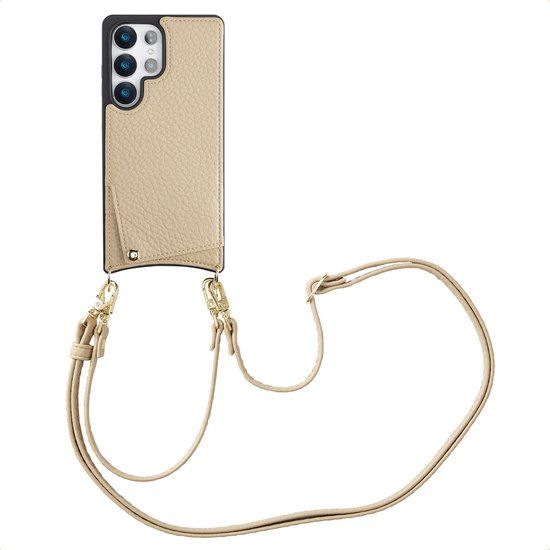 Selencia Hoesje - Geschikt voor Samsung Galaxy S25 Ultra - Backcover met koord en pashouder - Beige