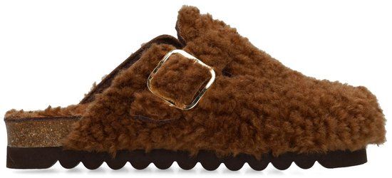 Sacha - Dames - Bruine teddy clogs met gesp - Maat 37