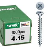 SPAX Universele schroef, 4 x 15 mm, 1000 stuks, Voldraad, Verzonken kop, Kruiskop Z2, 4CUT, WIROX - 1081010400155