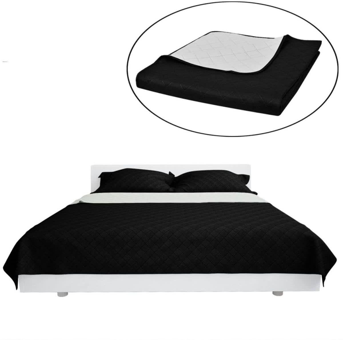 vidaXL Bedsprei gewatteerd dubbelzijdig 170x210 cm zwart/wit