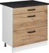 Vicco Keukenonderkast R-Line, Goudkleurig Eiken/Wit, 80 cm met 3 laden antraciet werkblad