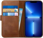 Rosso Deluxe Echt Leer Book Case Hoesje Geschikt voor Apple iPhone 14 Pro | Bruin