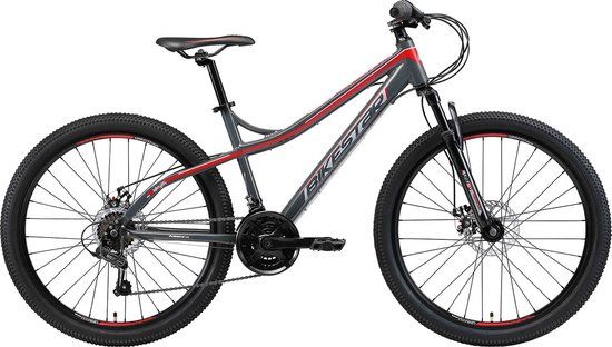 Bikestar 26 inch Hardtail MTB - 21 Speed - Grijs/Rood - Aluminium Frame - Unisex