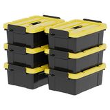 Cetomo Opbergdozen van kunststof met deksel en handvat, 6 stuks voor gereedschap, buiten, tuin, huis, stapelbaar, zwart en geel, 15 liter