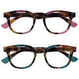 Opulize Ava 2 Stuks Vrouwen Dames Bruine Schildpad Roze Turquoise Comfortabele Pasvorm Leesbril Scharnieren Met Veer RR62-4Q +1,50