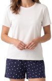 Schiesser Dames pyjama Mix & Relax, Korte mouw, Effen, Vrouwen, donkerblauw / crème, 95% Katoen, 5% Elastaan, XXL