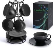 Merkloos MIAMIO Cappuccino Kopjes Set (6x175ml) - Zwart met Kleurrijk Interieur